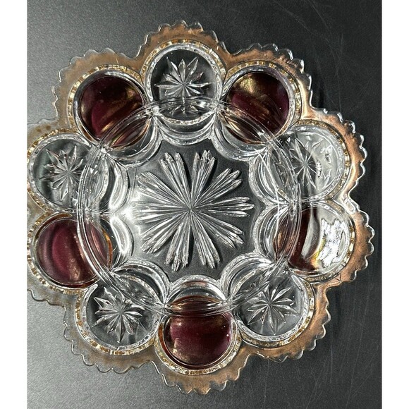 US Glass Cromwell Knobby Bulls Eye Moon Stars Ruby Gold Trim Domed Butter Dish - Picture 5 of 8